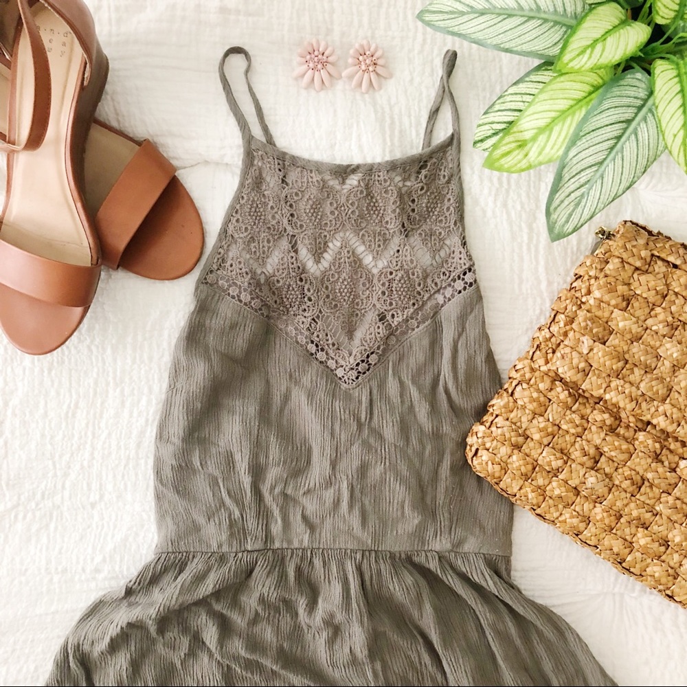 Army green dress w crochet detail